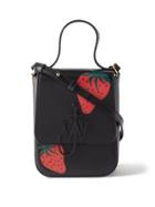 Jw Anderson - Strawberry-print Leather Cross-body Bag - Womens - Black Red