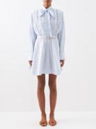 Valentino - Beaded Striped Cotton-poplin Shirt Dress - Womens - Blue White