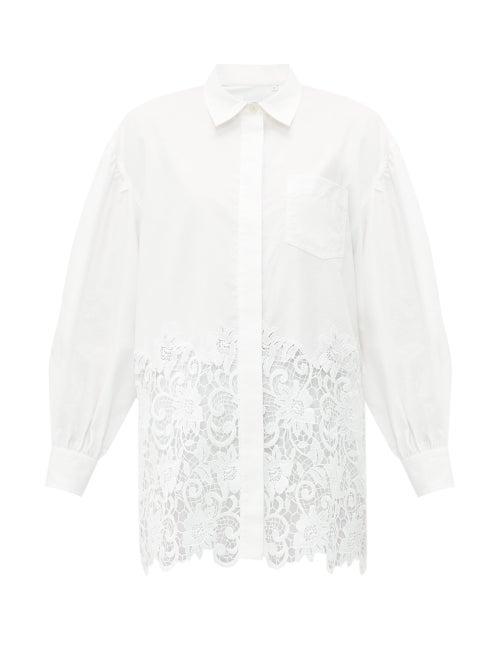 Matchesfashion.com Burberry - Oversized Macram Lace Trimmed Cotton Oxford Shirt - Womens - White
