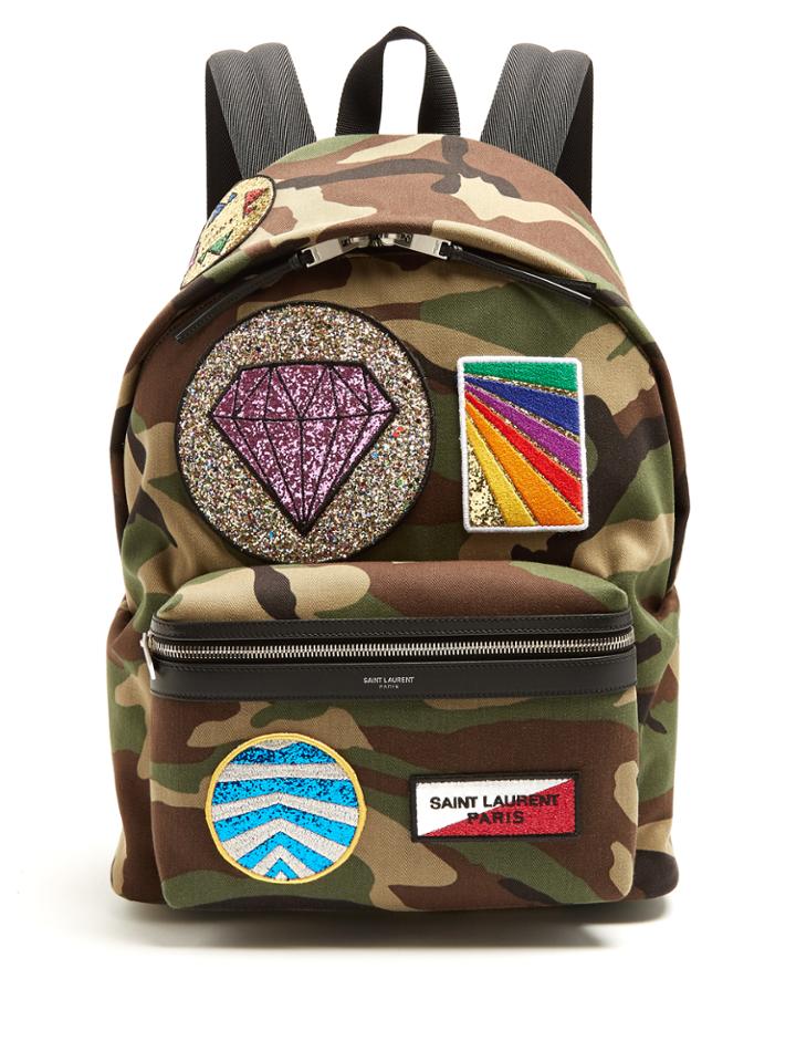 Saint Laurent City Multi Patch-appliqu Canvas Backpack