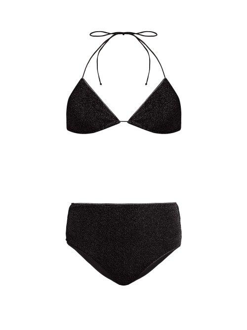 Matchesfashion.com Oseree - Lumire Triangle High Waisted Metallic Bikini - Womens - Black
