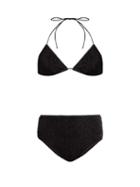 Matchesfashion.com Oseree - Lumire Triangle High Waisted Metallic Bikini - Womens - Black
