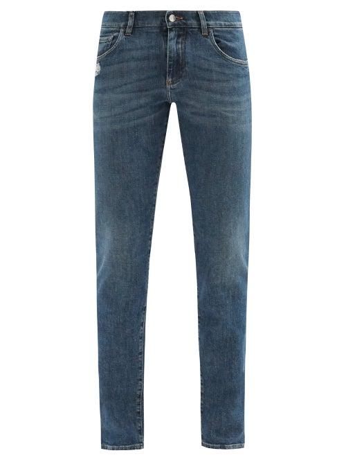 Matchesfashion.com Dolce & Gabbana - Washed Mid-rise Slim-leg Jeans - Mens - Dark Blue