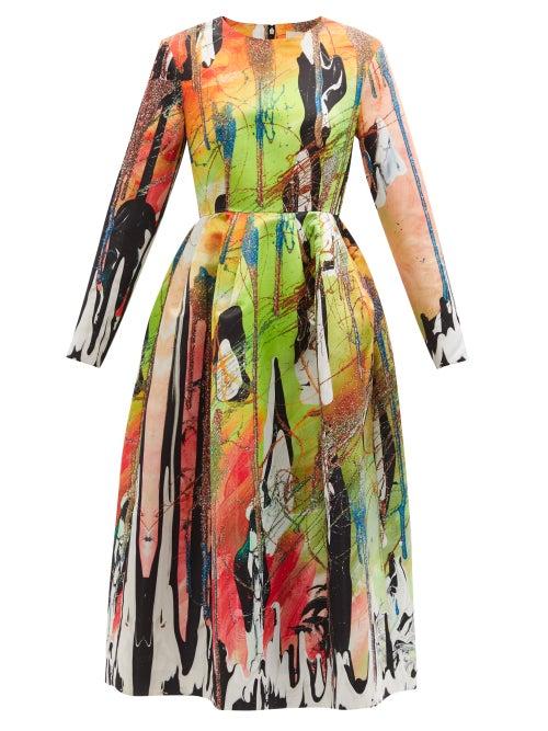 Ladies Rtw Christopher Kane - Mindscape Abstract-print Duchess-satin Dress - Womens - Multi