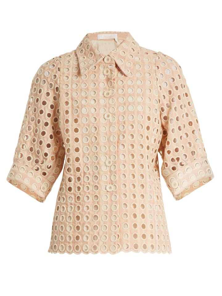 Chloé Embroidered Eyelet Cotton-blend Shirt