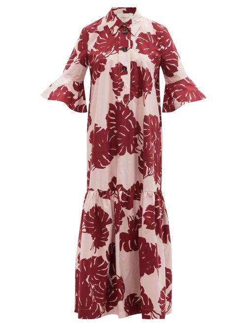 Ladies Beachwear La Doublej - Artemis Monstera-print Cotton-poplin Dress - Womens - Pink Print