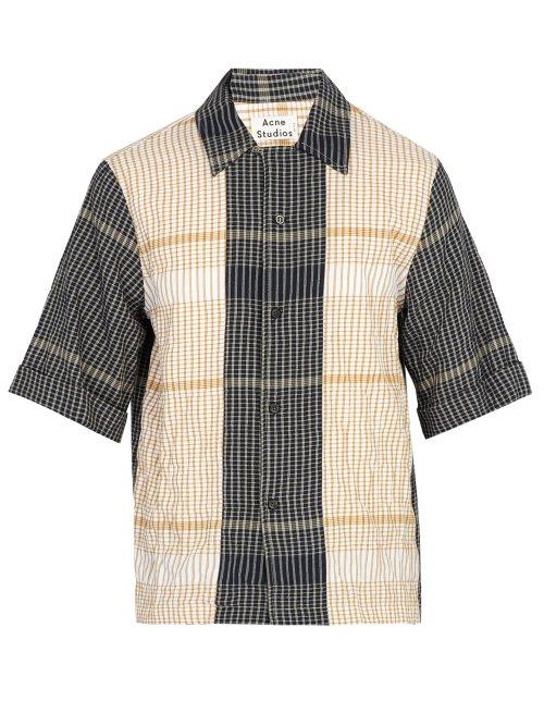 Matchesfashion.com Acne Studios - Contrast Panel Checked Cotton Blend Shirt - Mens - Navy