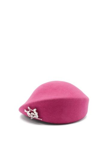 Matchesfashion.com Thebe Magugu - Sisterhood-plaque Wool-felt Beret - Womens - Burgundy