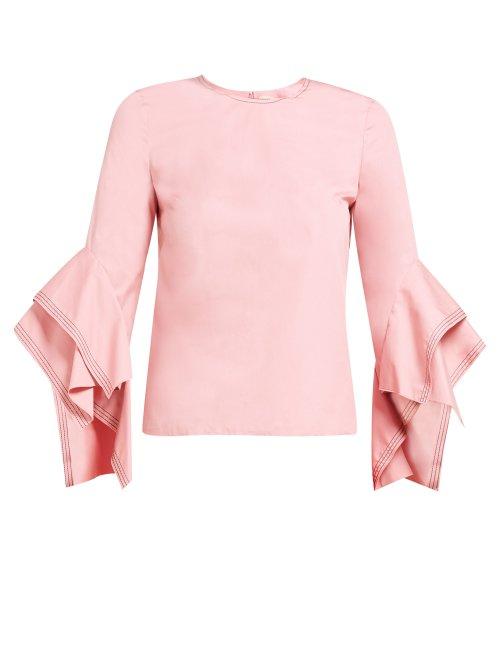 Matchesfashion.com Roksanda - Rana Topstitched Cotton Top - Womens - Pink