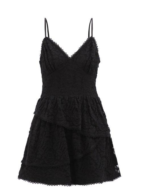 Loveshackfancy - Hopely Tiered Floral-lace Mini Dress - Womens - Black