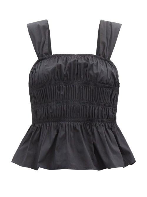 Staud - Ida Shirred Cotton-blend Poplin Top - Womens - Black
