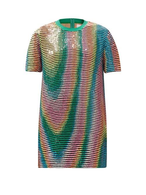 Matchesfashion.com Ashish - Trippy Waved Sequinned T-shirt Dress - Womens - Multi
