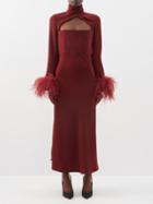 16arlington - Odessa Wrap-neck Feather-trim Crepe Dress - Womens - Burgundy