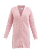 Ganni - Crystal-button Ribbed Recycled Wool-blend Cardigan - Womens - Pink