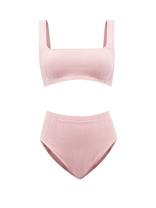 Hunza G - Patricia Nile Square-neck Crinkle-knit Bikini - Womens - Dusty Pink