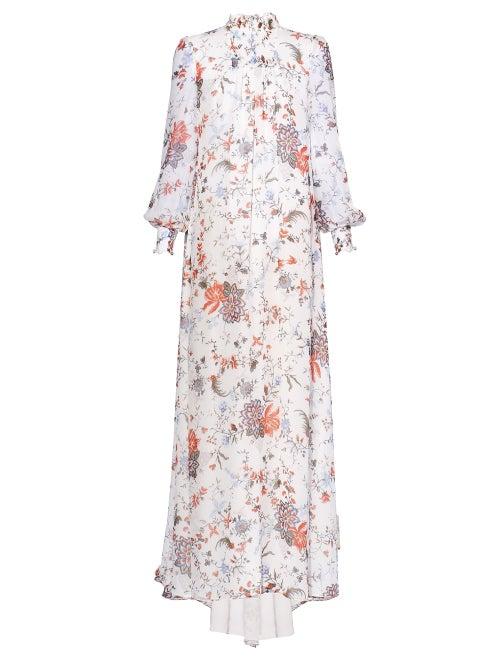 Matchesfashion.com Erdem - Rosalind High-neck Floral-print Silk Gown - Womens - White Multi