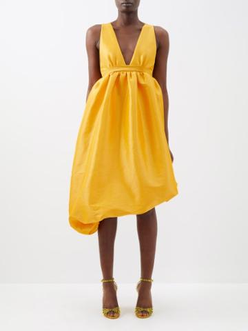 Kika Vargas - Hilly Plunge-front Taffeta Mini Dress - Womens - Yellow