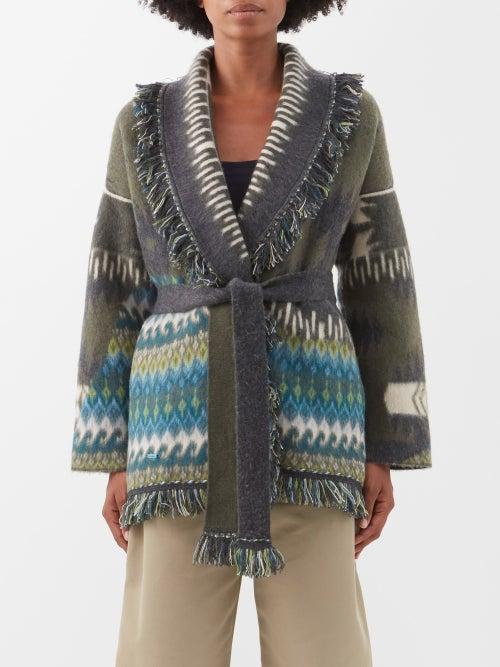 Alanui - Hidden Fjords-jacquard Cashmere-blend Cardigan - Womens - Green Multi