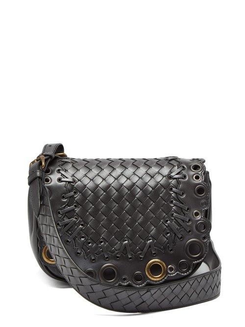Matchesfashion.com Bottega Veneta - Luna Intrecciato Leather Cross Body Bag - Womens - Silver