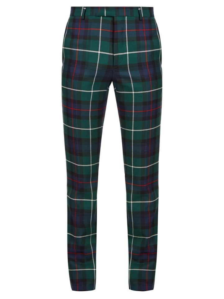 Burberry Mid-rise Tartan Slim-leg Wool Trousers