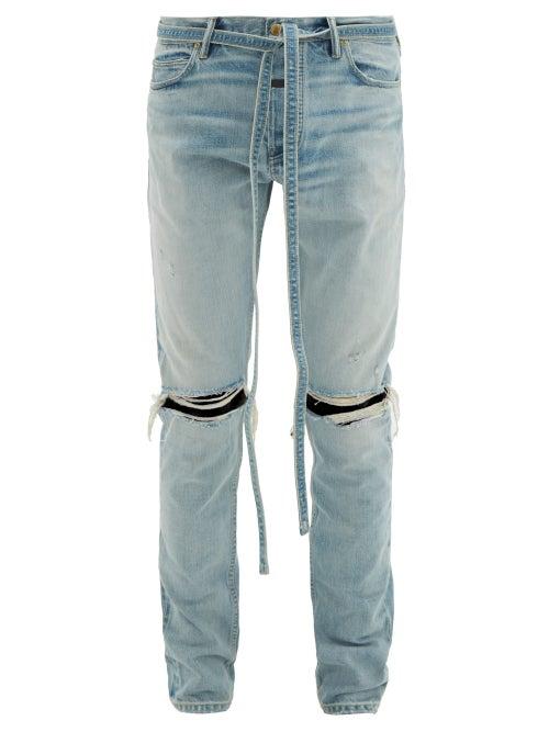 Matchesfashion.com Fear Of God - Distressed Slim Leg Jeans - Mens - Light Blue