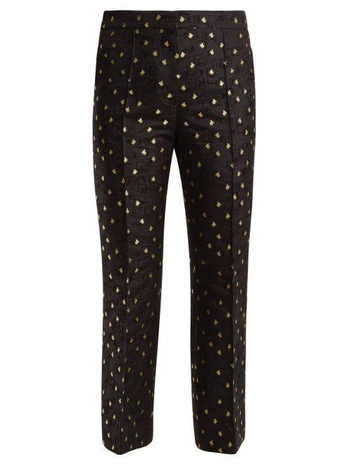 Matchesfashion.com Rochas - Cropped Cotton Blend Floral Jacquard Trousers - Womens - Black Multi