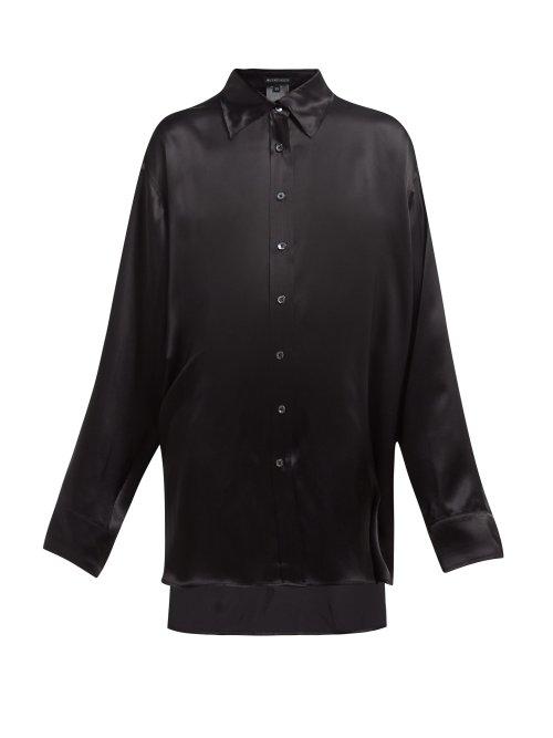 Matchesfashion.com Ann Demeulemeester - Stepped Hem Longline Silk Shirt - Womens - Black