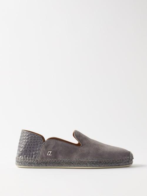 Christian Louboutin - Espadon Suede And Leather Espadrilles - Mens - Grey