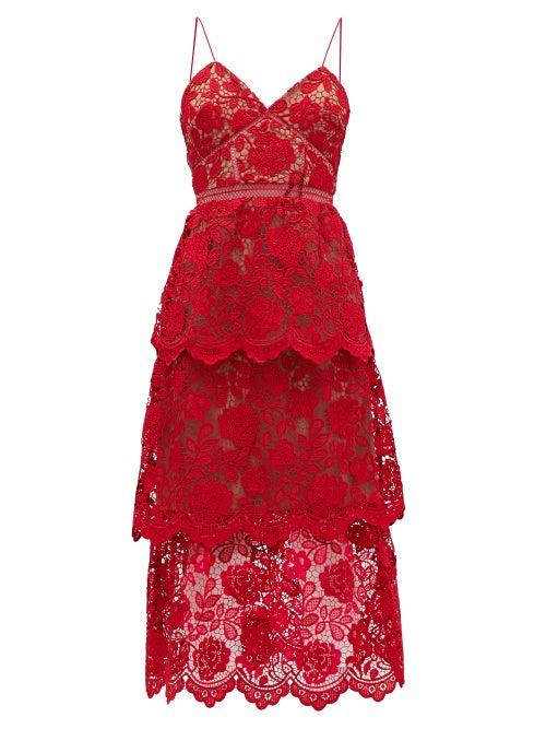 Matchesfashion.com Self-portrait - Tiered Floral Guipure-lace Dress - Womens - Pink