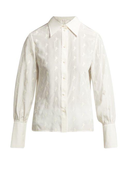 Matchesfashion.com Chlo - Horse Embroidered Silk Georgette Blouse - Womens - Ivory