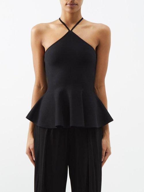 Stella Mccartney - Halterneck Compact-knit Peplum Top - Womens - Black