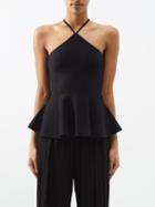 Stella Mccartney - Halterneck Compact-knit Peplum Top - Womens - Black