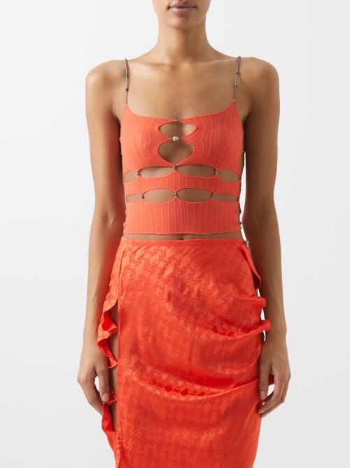 Rui - Cutout Jersey Crop Top - Womens - Orange