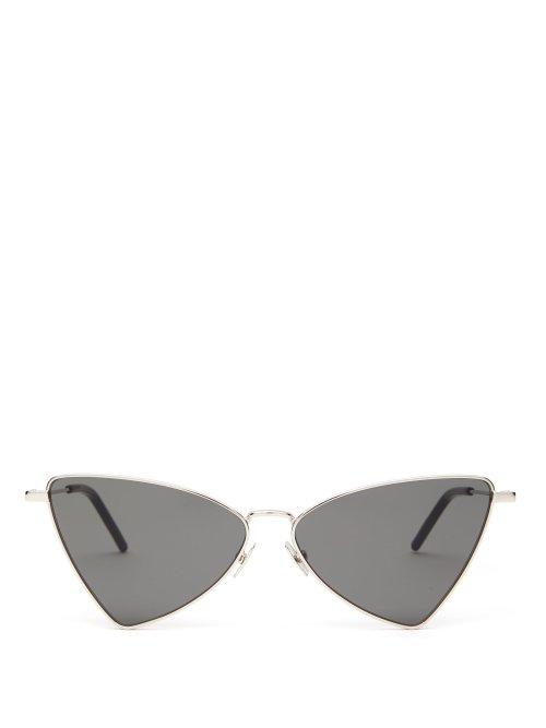 Matchesfashion.com Saint Laurent - Jerry Triangular Frame Metal Sunglasses - Womens - Silver Multi