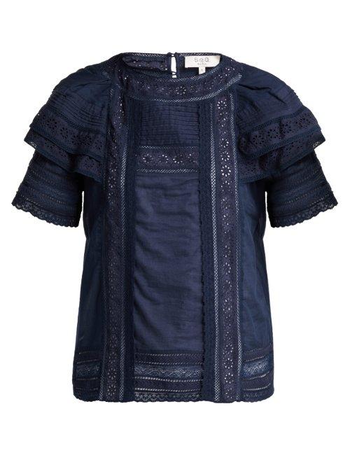 Matchesfashion.com Sea - Sofie Lace Trimmed Cotton Top - Womens - Navy
