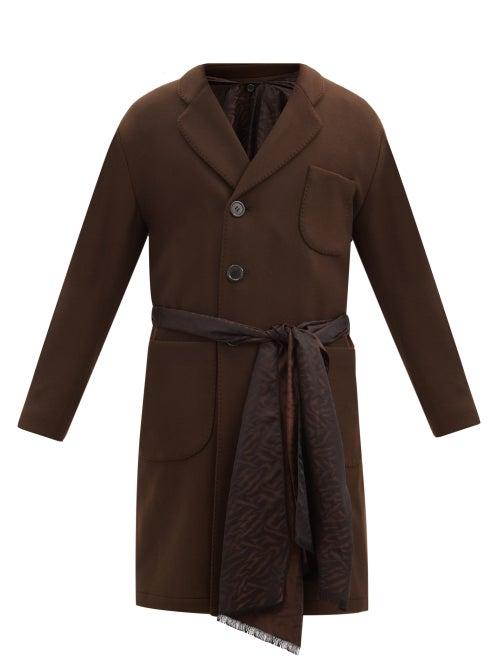 Matchesfashion.com Sasquatchfabrix - Satin-belted Double-breasted Wool-blend Coat - Mens - Brown