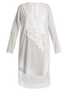 Matchesfashion.com Lila Eugnie - 1813 V Slit Striped Cotton Blend Shirt - Womens - Blue Stripe
