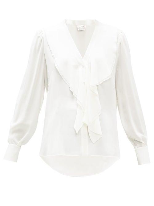 Matchesfashion.com Alexander Mcqueen - Ruffled Silk-georgette Shirt - Womens - White