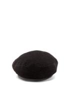 Ladies Accessories Gucci - Gg-plaque Leather-trim Cotton-knit Beret - Womens - Black