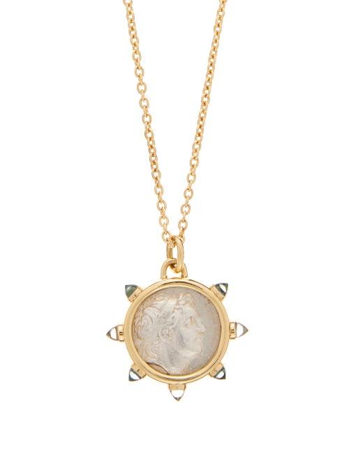 Matchesfashion.com Dubini - Ancient Silver Coin, Topaz & 18kt Gold Necklace - Womens - Gold Multi