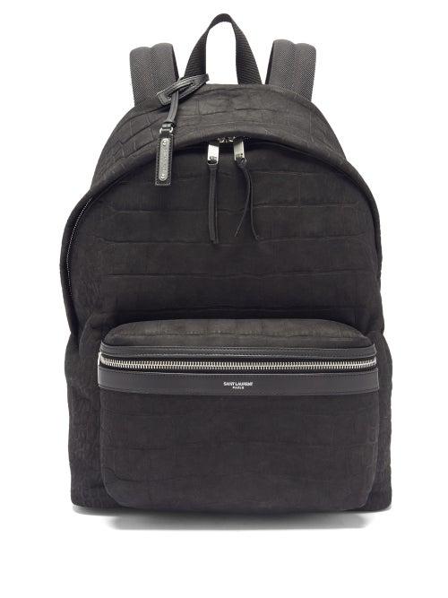 Matchesfashion.com Saint Laurent - City Crocodile-embossed Nubuck Backpack - Mens - Black