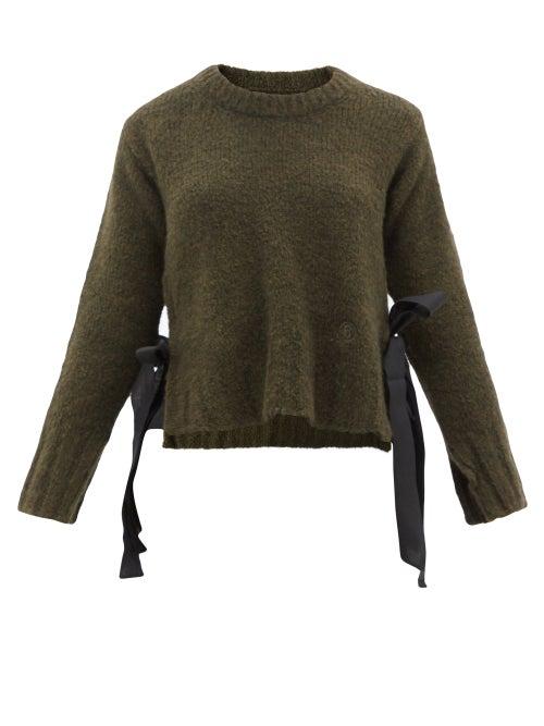 Ladies Rtw Mm6 Maison Margiela - Logo-embroidered Ribbon-ties Sweater - Womens - Khaki