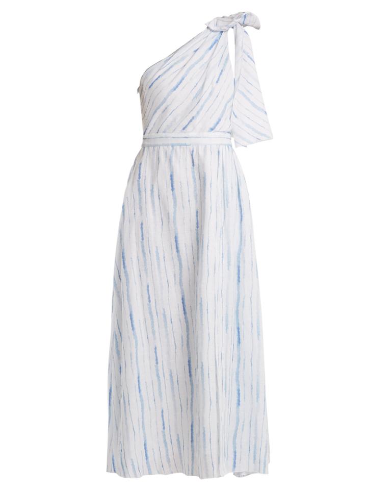 Gül Hürgel One-shoulder Striped Linen Dress