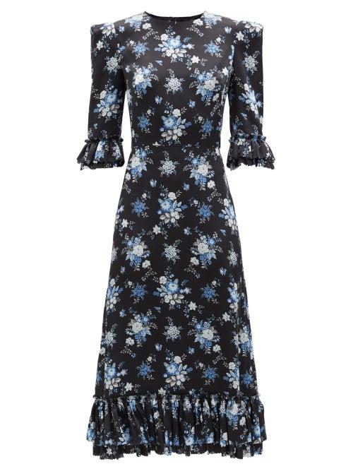 Matchesfashion.com The Vampire's Wife - The Falconetti Floral-print Ruffled Silk Dress - Womens - Black Blue