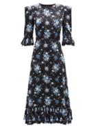 Matchesfashion.com The Vampire's Wife - The Falconetti Floral-print Ruffled Silk Dress - Womens - Black Blue
