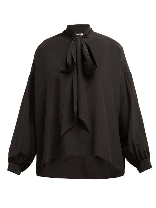Matchesfashion.com Balenciaga - Oversized Pussy Bow Silk Crepe Blouse - Womens - Black