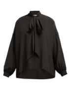 Matchesfashion.com Balenciaga - Oversized Pussy Bow Silk Crepe Blouse - Womens - Black