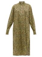 Matchesfashion.com Connolly - Leopard Print Cotton Midi Dress - Womens - Green Multi