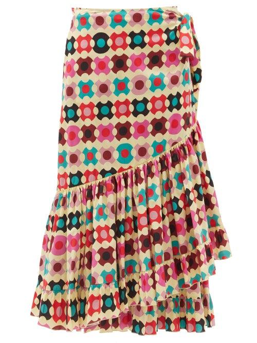 Matchesfashion.com La Doublej - Wrap Groovy Dot-print Cotton-blend Skirt - Womens - Multi