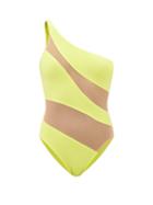 Norma Kamali - Mio One-shoulder Tulle-panel Swimsuit - Womens - Dark Yellow